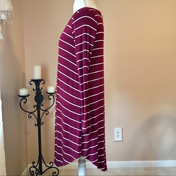 Burgundy (Oxblood) White Striped Long Sleeve Dress - Picture 4 of 8